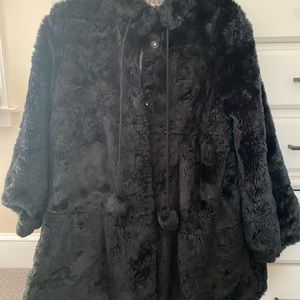 Anthropology Elenveses faux fur swing jacket with pom poms